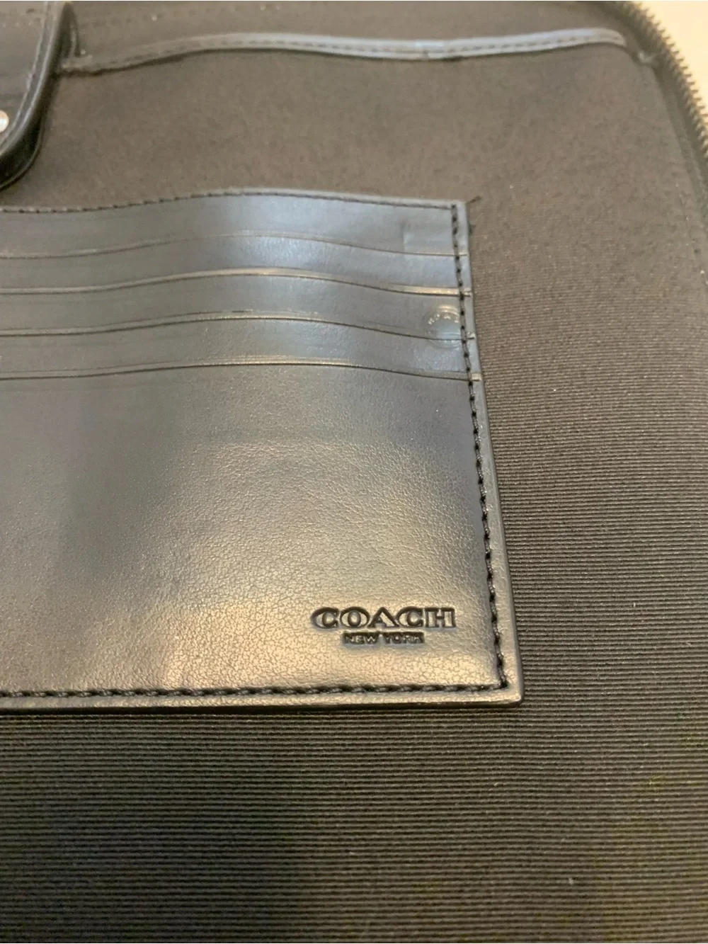 COACH ZIP AROUND TECH CASE PORTFOLIO BLACK GREY HERRINGBONE